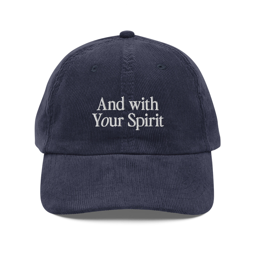 "And With Your Spirit" Christian Catholic Corduroy Hat in Navy | PAL Campaign
