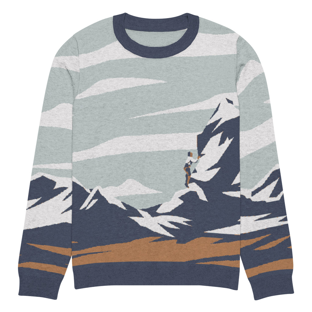 Custom Knit St. Pier Giorgio Frassati Mountain-scape Crewneck Sweater. Verso l'Alto