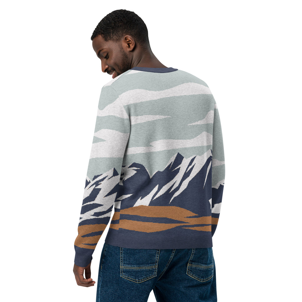 Custom Knit St. Pier Giorgio Frassati Mountain-scape Crewneck Sweater. Verso l'Alto
