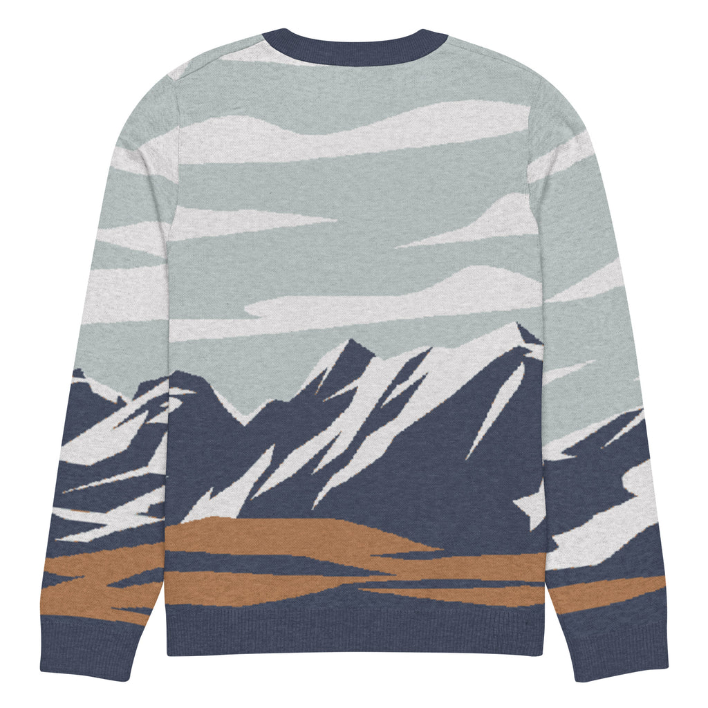 Custom Knit St. Pier Giorgio Frassati Mountain-scape Crewneck Sweater. Verso l'Alto
