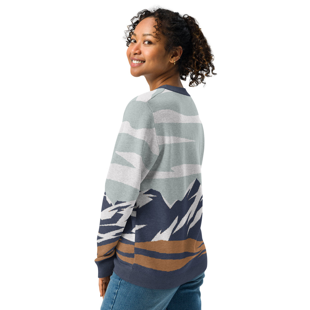 Custom Knit St. Pier Giorgio Frassati Mountain-scape Crewneck Sweater. Verso l'Alto