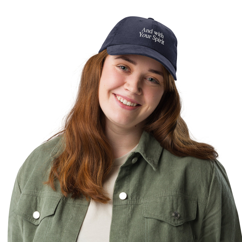 "And With Your Spirit" Christian Catholic Corduroy Hat in Navy | PAL Campaign