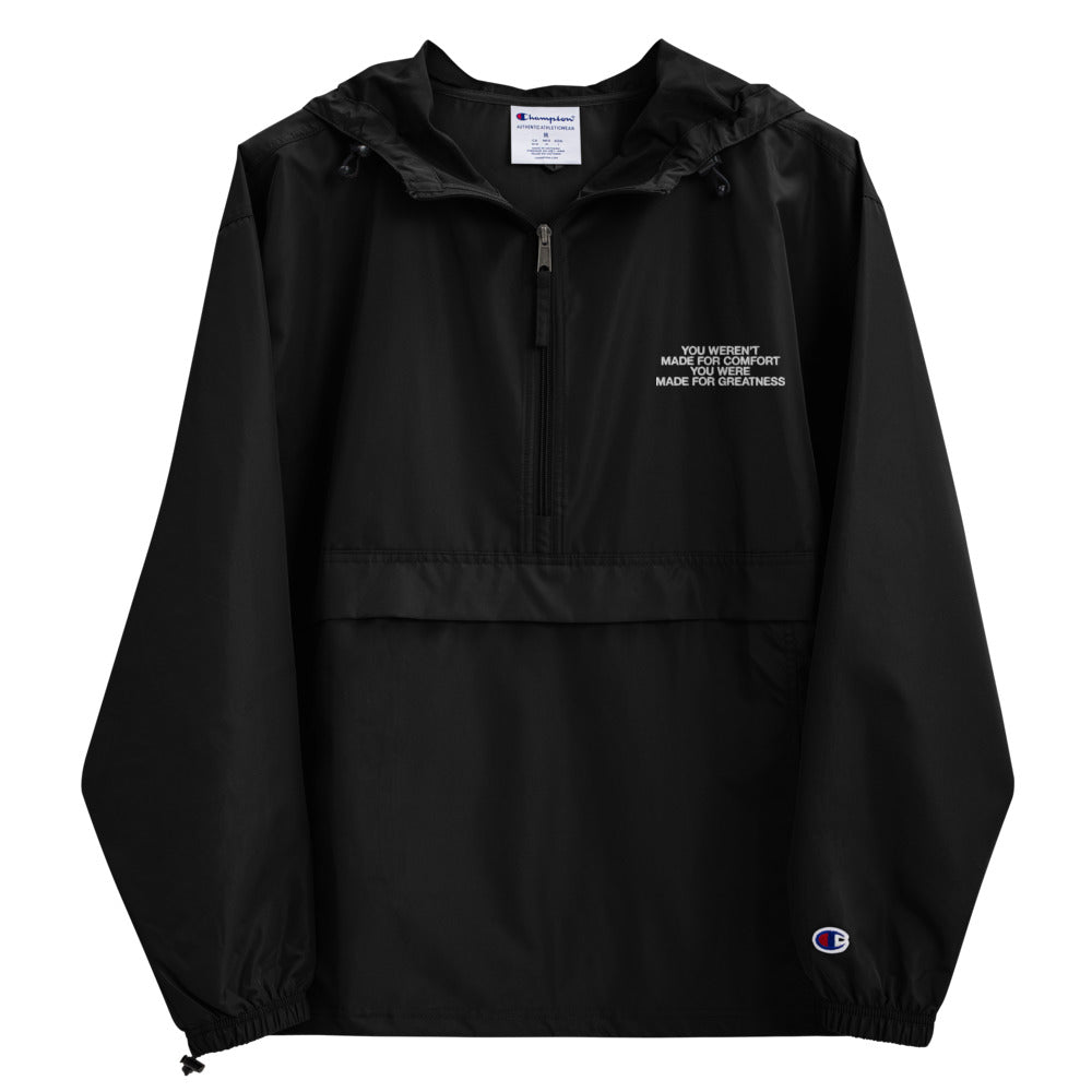 "Made for Greatness" Christian Catholic Champion Packable Jacket in Black | PAL Campaign
