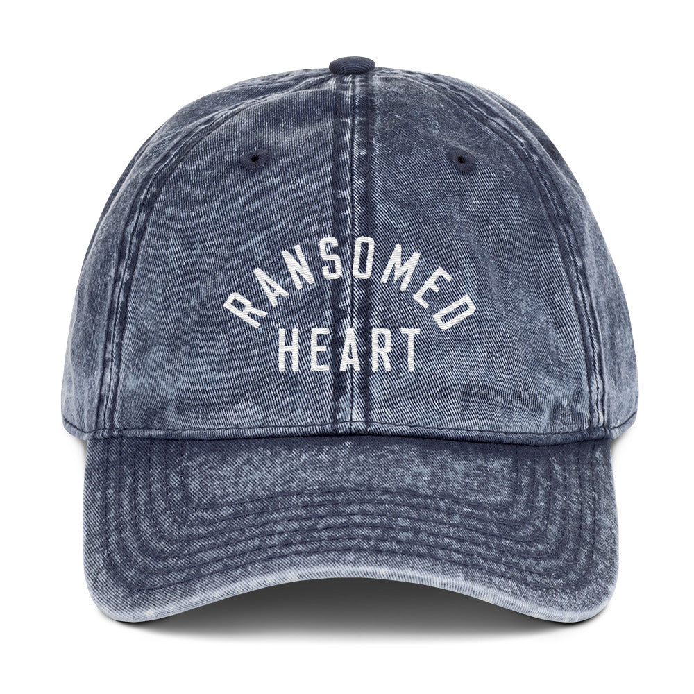 Ransomed Heart Christian Catholic Vintage Cotton Twill Cap in Navy | PAL Campaign