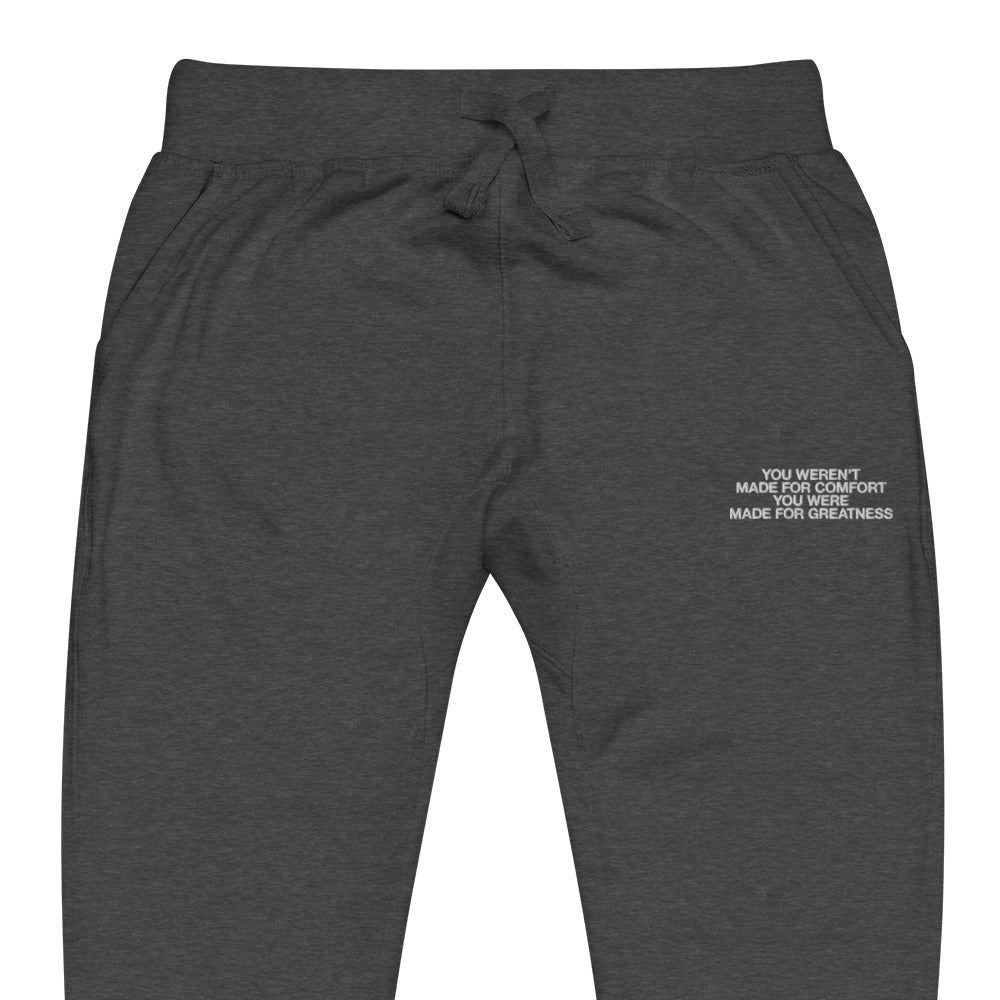 "Made for Greatness" Christian Catholic Fleece Sweatpants in Charcoal Heather | PAL Campaign